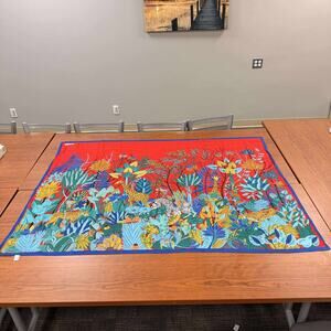 Vintage Laura Borghese Tropical Jungle Cotton Scarf Large 60x46 Statement Print